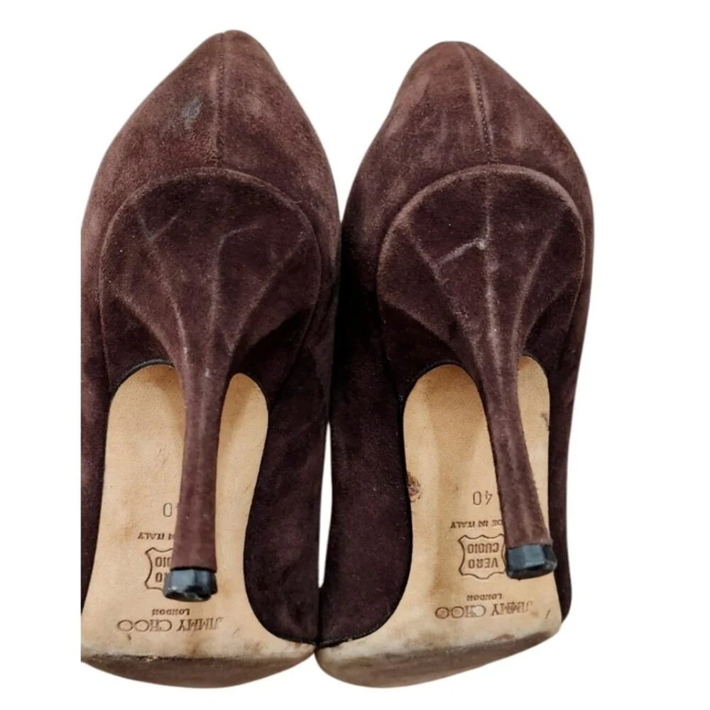 Jimmy Choo Suede Brown Pointed Toe Pin Heels Pumps Size EU40 US10 Authentic